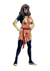 1girls altered_costume bleepideeboop boots breasts breasts_out brown_eyes brown_hair brown_nipples costume dark-skinned_female dark_skin erotic_earth female female_only gloves human human_only inhuman kamala_khan looking_at_viewer marvel marvel_comics mask modified_costume ms._marvel ms._marvel_(carol_danvers)_(cosplay) ms._marvel_(kamala_khan) pakistani pakistani_female partially_nude pose posing posing_for_the_viewer scarf