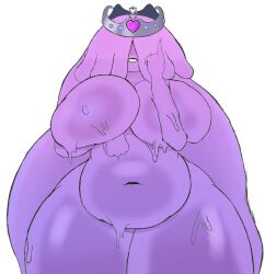 2020 anthro anthrofied belly belly_button big_belly big_breasts breasts chubby color color_edit crown dragonbreaker edit hair_covering_eye hair_over_eye headgear hi_res large_breasts monster_girl no_nipples purple_body queen_slime sketch slime terraria thick_thighs wide_hips