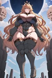 ai_generated blonde_hair giant_breasts giantess stone thick_thighs