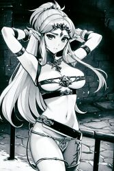 2:3 2:3_ratio absurd_res absurdres ai_generated black_and_white bondage bondage_outfit chains elf elf_ears elf_female hd hi_res high_resolution highres hylian hylian_r34 long_hair monochrome princess princess_zelda shackled shackles straps tagme the_legend_of_zelda unstable_diffusion