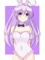 bare_shoulders belly_button bowtie breasts bunny_ears bunnysuit compile_heart detached_collar hands_behind_back idea_factory light-skinned_female long_hair looking_at_viewer nepgear neptunia_(series) purple_eyes purple_hair smile solo thighs zatsu