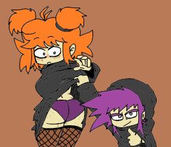 1boy 1boy1girl 1girls ass black_hood boyfriend_(friday_night_funkin) boyfriend_(tails_gets_trolled) cloak d-fender_bf d-fender_gf d-ick_side_boyfriend d-ick_side_girlfriend d-side_boyfriend d-side_girlfriend female fishnets friday_night_funkin girlfriend_(friday_night_funkin) girlfriend_(tails_gets_trolled) hood lifting_clothing male orange_hair panties purple_hair purple_panties purple_underwear suprised suprised_look tagme_(artist) tails_gets_trolled underwear