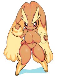 1girls battle_pose big_breasts black_sclera breasts brown_body bunny bunny_ears bunny_girl bunny_tail female female_only furry furry_only generation_4_pokemon lopunny navel nipples oposa paws pink_eyes pokémon_(species) pokemon pokemon_(species) pokemon_dppt pubic_hair simple_background tail uyu yellow_fur