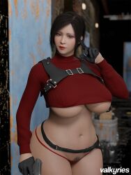 1girls 3d ada_wong biohazard black_hair breasts capcom female female_only g-string large_breasts panties red_clothing red_g-string red_panties red_thong red_thong_panties red_underwear resident_evil resident_evil_2 resident_evil_2_remake resident_evil_4 resident_evil_4_remake short_hair solo sweater thong thong_panties thong_underwear underboob underwear valkyries