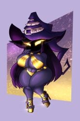 1girls 4_fingers 4_toes big_ass big_breasts big_butt big_hips bikini bikini_bottom bikini_top bottom_heavy commission dark_skin feet female female_focus female_only glowing_eyes gold_bikini hat heels high_heels huge_breasts league_of_legends long_ears long_hair no_mouth purple_hair purple_skin raccoon_sama riot_games shortstack simple_background smaller_female thick_thighs thighs toes veigal video_game_character wide_hips yellow_eyes yordle