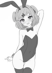 1girls 5_fingers ass_visible_through_thighs bow bowtie bunny_ears bunny_suit bunnysuit doki_doki_literature_club edit edited edited_art editfag fang female female_only mikoscrub monochrome natsuki_(doki_doki_literature_club) oerba_yun_fang porksharkmax solo thigh_gap