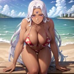 1girls ai_generated beach breasts dark-skinned_female dark_skin female female_focus female_only goddess large_breasts long_hair oh_my_goddess! seductive_look stable_diffusion swimsuit urd voluptuous voluptuous_female white_hair wide_hips