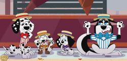 101_dalmatian_street 101_dalmatians babclayton blue_eyes canid canine canis clayton_(101_dalmatian) complex_background dalmatian diesel_(101_dalmatians) dirt disney dylan_(101_dalmatians) feral group hansel_(101_dalmatians) hate hmdkoba husky long_ears male mammal oc spots white_body white_fur white_hair white_skin