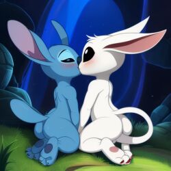 2boys ai_generated ass blush crossover disney gay kissing lilo_and_stitch male male/male male_only ori ori_and_the_blind_forest stitch stitchyboo yaoi