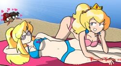 2000s 2009 2boys 2d 2d_(artwork) 2girls bikini blonde blonde_female blonde_hair blue_bikini brokenteapot female female_focus long_hair looking_at_another lying male mario mario_(series) metal_gear_solid metroid multiple_boys multiple_girls nintendo on_side pink_bikini ponytail princess_peach samus_aran seductive solid_snake super_smash_bros. swimsuit tied_hair