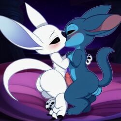 2boys ai_generated ai_hands ass balls blush crossover disney gay kissing lilo_and_stitch male male/male male_only ori ori_and_the_blind_forest penis stitch stitchyboo yaoi