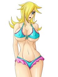 1girls belly_button big_breasts big_thighs bikini blonde_hair blue_eyes breasts cleavage curvy cyan_bikini female female_only frilled_bikini hair_over_one_eye light-skinned_female light_skin long_hair looking_at_viewer mario_(series) nintendo nipple_bulge open_mouth pinup princess_rosalina purple_frill solo solo_female thick thick_hips thick_thighs thighs transparent_background war-off-evil wide_hips