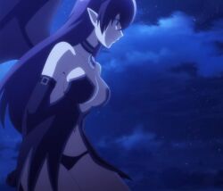 1girls black_hair breasts classroom_for_heroes cleavage clothing demon_girl demon_wings hips large_breasts monster_girl panties pointy_ears screencap screenshot thick_thighs thighhighs thighs tummy wings