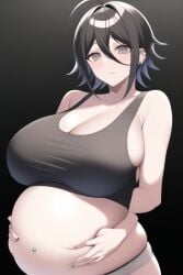 ai_generated black_hair cleavage danganronpa danganronpa_v3 gender_transformation genderswap_(mtf) huge_breasts nai_diffusion pregnant pregnant_belly rule_63 saihara_shuuichi shuichi_saihara stable_diffusion tank_top