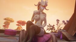 1girls 3d big_breasts blizzard_entertainment draenei lightforged_draenei lurri morilymory original_character solo stockings warcraft world_of_warcraft