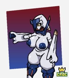 anthro archaludon artist_name big_breasts big_butt big_nipples breasts briduras erect_nipples gradient_background huge_ass huge_breasts kingcroc metallic_body nude nude_female pokémon_(species) pokemon pokemon_sv purple_background pussy red_background thick_thighs voluptuous white_background wide_hips