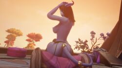 1girls 3d ass big_ass big_breasts blizzard_entertainment draenei garter_belt garter_straps horns jewelry looking_at_viewer looking_over_shoulder morilymory mory original_character pointy_ears rear_view sitting solo stockings tail thighhighs warcraft world_of_warcraft