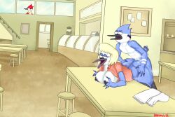 1boy 2girls bent_over_table hikinks hilary_(regular_show) incest mild mordecai's_mom mordecai_(regular_show) mother mother_and_son regular_show