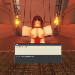 1girls 3d big_breasts breasts breasts_out brown_hair canor_(deepwoken) contractor_(deepwoken) deepwoken indoors long_hair roblox roblox_game tagme tagme_(artist) text thick_thighs