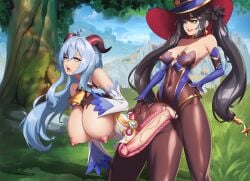 1futa 1girls areolae bent_over big_breasts big_penis big_thighs black_hair breasts breasts_bigger_than_head cervix clothed clothed_sex clothing duo erection female futa_on_female futanari ganyu_(genshin_impact) genshin_impact gloves huge_breasts huge_cock huge_thighs human humanoid hyper hyper_penis large_breasts large_penis large_thighs light-skinned_female light-skinned_futanari light_skin long_hair long_penis mona_(genshin_impact) mostly_clothed nipples pantyhose penis sex standing thick_thighs thighs twintails uncensored uterus vaginal_penetration veiny_penis voluptuous x-ray yinyue