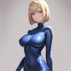 ai_generated big_breasts blonde_hair blue_bodysuit blue_eyes bobcut bodysuit nemus_waifu_generator pooplool slim_figure tagme thin_female