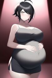 ai_generated black_hair cleavage danganronpa danganronpa_v3 genderswap_(mtf) huge_breasts nai_diffusion pregnant pregnant_belly rule_63 saihara_shuuichi shuichi_saihara stable_diffusion tanktop