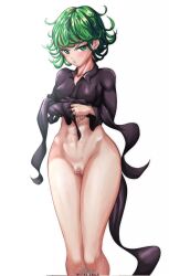 1girls blush female female_only green_eyes green_hair kaw3r light-skinned_female light_skin looking_at_viewer navel one-punch_man pussy short_hair solo solo_female solo_focus tatsumaki thighs