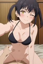 1boy 1boy1girl 1girls ai_generated bed bikini black_hair blush bra breasts clothed clothed_female cowgirl_position enen_no_shouboutai female fire_force happy_sex kotatsu_tamaki light-skinned_female light_skin long_hair looking_at_viewer male medium_breasts nopemope26 nude on_bed on_top one_eye_closed penetration penis pov pov_crotch pov_eye_contact pussy riding riding_penis sex smile smiling_at_viewer twintails vagina vaginal_insertion vaginal_penetration vaginal_sex waist waist_grab wink winking winking_at_viewer yellow_eyes