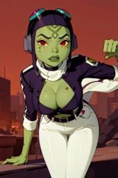 ai_generated alien_girl alien_humanoid amphibian_female amphibian_humanoid attea ben_10 bent_over big_breasts big_lips choker cleavage lips red_eyes