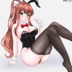 alternate_costume breasts bunnysuit doki_doki_literature_club female female_only green_eyes latex maka_arts monika_(doki_doki_literature_club) solo tagme