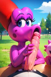 ai_generated aigeneratedp anthro birdo blowjob looking_at_viewer mario_(series) nintendo pov_blowjob sucking_penis