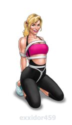 1girls aerobics_clothing artist_name big_breasts blonde_hair blue_eyes bondage curvaceous curvy curvy_figure digital_drawing_(artwork) digital_media_(artwork) exxidor455 exxidor459 eyebrows eyelashes eyes female female_only hair light-skinned_female light_skin lips lori_(total_recall) on_knees ponytail rope_bondage sharon_stone shoes solo tied_hair total_recall villain villainess waist white_background wide_hips