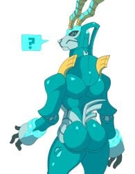 ambiguous_gender anthro artist_request ass back_view iron_crown looking_at_viewer metallic_body paradox_pokemon pokémon_(species) pokemon pokemon_sv robot simple_background solo tail tetsunokashira thighs