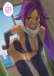 1girls before_sex bent_over big_ass big_breasts bleach breasts dark-skinned_female dark_skin female female_only gloves henchan45 indoors inviting inviting_to_sex large_breasts naughty naughty_face naughty_smile offering offering_sex offering_to_viewer ponytail purple_hair revealing_clothes scarf shihouin_yoruichi standing stockings suggestive talking talking_to_viewer tied_hair very_long_hair voluptuous wide_hips window yellow_eyes