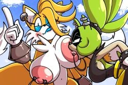 2girls anthro big_breasts breast_sucking breasts busty clothing crossgender ear_piercing female female_only fox genderswap_(mtf) genie huge_breasts large_breasts multiple_girls nipple_piercing nipples one_eye_closed piercing sachasketchy sonic_(series) sonic_the_hedgehog_(series) sucking sucking_nipples surge_the_tenrec tails tailsko tenrec thick_thighs wide_hips yuri