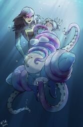 2girls big_breasts breathplay claudia_(the_dragon_prince) elf elf_female female monster_girl moon_elf mr.jellybeans multiple_girls netflix octopus_girl rayla_(the_dragon_prince) scylla tentacle tentacle_sex the_dragon_prince underwater underwater_sex