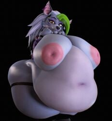 3d 3d_(artwork) 3d_artwork 3d_model anthro areola belly big_belly big_breasts black_background breasts canid canine canis claws clothed clothing curvy_figure digital_media_(artwork) fat feet female five_nights_at_freddy's five_nights_at_freddy's:_security_breach fnaf fur green_claws hair hand_behind_back hand_on_head huge_belly huge_breasts inverted_nipples looking_at_viewer mammal mayosplash multicolored_body multicolored_fur multicolored_hair nipples overweight overweight_anthro overweight_female panties pink_nipples puffy_areola purple_ear_ring red_clothing red_panties red_underwear roxanne_wolf_(fnaf) roxanne_wolf_(mayosplash) scottgames simple_background skylerhatesalice solo steel_wool_studios thick_thighs toes topless underwear voluptuous wide_hips wolf