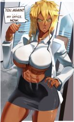 1girls bleach blonde_hair breasts brown_skin castell dark-skinned_female dark_skin english_text facial_markings female green_eyes hips huge_breasts midriff speech_bubble teacher thick_thighs thighs tia_harribel underboob white_clothing wide_hips