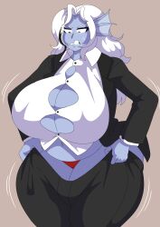 big_breasts fish_girl fish_humanoid huge_breasts light_blue_skin post_digestion post_vore suit sunnyhero vore