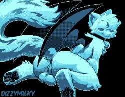 anthro anus ass backsack balls bell bell_collar biped collar digital_media_(artwork) dizzymilky domestic_cat felid feline felis fur genitals male mammal membrane_(anatomy) membranous_wings pawpads perineum pixel_(artwork) smile solo tail wings