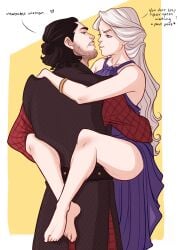 1boy 1girls a_song_of_ice_and_fire aunt_and_nephew black_hair daenerys_targaryen game_of_thrones incest jon_snow jonerys kissing straight white_hair