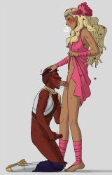 1boy 1futa balls big_penis blonde_hair blowjob bottomless bow_(she-ra) breasts clothed clothing dark-skinned_futanari dark-skinned_male dark_skin duo erection futa_on_male futanari futanari_penetrating hair_grab human humanoid kneeling kneeling_oral_position long_hair male masturbation masturbation_while_penetrated nubeinvernal oral_sex pants_down partially_clothed penis perfuma sex she-ra_and_the_princesses_of_power standing sweat