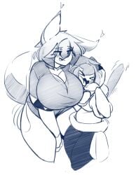 2girls big_breasts blush breasts demi-human female female_only height_difference justanordinarylynx larger_female leaning_on_person pre_vore screaming size_difference smaller_female tail thick thick_thighs thighs trapped