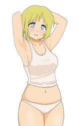 1girls aurel_cham big_breasts blonde_hair blue_eyes cute female female_only non-nude original original_character panties pose shirt softcore solo underwear white_background white_panties white_shirt