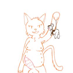 8_nipples anatomically_correct anatomically_correct_genitalia animal_genitalia animal_penis anthro armpit_hair balls blush bodily_fluids body_hair chubby_gynomorph dialogue_in_description domestic_cat duo erection felid feline felis fuzzy_balls genitals gynomorph helpless intersex intersex/intersex itti_(ittithemouse) ittithemouse line_art low_res mammal micro mouse multi_nipple murid murine nipples overweight penile_spines penis rodent scared scared_but_aroused scared_to_aroused simple_background simple_eyes sinister_smile sweat tail tail_grab