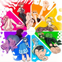 1boy 7girls anthro ass ball_bulge blonde_hair blue_eyes blue_hair boku_no_hero_academia book bridget chainsaw_man clothed clown clown_nose color_wheel_challenge deltarune dinosaur feet feet_up female femboy foot_fetish foot_focus full_body_suit fully_clothed geiru_toneido gloves guilty_gear gyakuten_saiban hero_outfit_(mha) inkling_girl lana_(pokemon) leg_raise leg_raised looking_at_viewer magia_record:_mahou_shoujo_madoka_magica_gaiden mahou_shoujo_madoka_magica makima_(chainsaw_man) multiple_girls my_hero_academia n_sktch one_foot_raised pink_hair pokemon puella_magi_madoka_magica purple_skin pussy_bulge pussy_visible_through_clothes senpuutei_puuko sharp_toenails soles splatoon susie_(deltarune) toes tsuyu_asui yellow_hair young