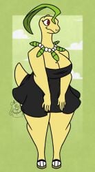 anthro anthrofied bayleaf bayleef beauty_mark beauty_mark_on_breasts big_breasts black_dress black_nails breasts clawed_fingers claws dress female furry game_freak generation_2_pokemon genii grass_type green_hair large_breasts leaf_on_head nerdyreindeer pearl_necklace pokémon pokémon_(species) pokemon pokemon_(game) pokemon_(species) pokemon_gsc red_eyes solo solo_female solo_focus tail thick_thighs wide_hips yellow_body yellow_skin