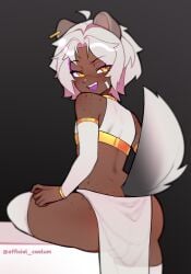 1boy animal_ears ass_freckles blush_lines caelum_vt cute cyber_lazu cyberlazu dark-skinned_femboy dark-skinned_male dark_skin eyeshadow femboy freckles freckles_on_ass freckles_on_butt freckles_on_face freckles_on_shoulders looking_at_viewer looking_back looking_back_at_viewer male male_only pink_eyeshadow purple_eyeshadow solo solo_male tail veil