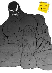 balls bara big_penis boner dark_body erection long_tongue male male_only marvel marvel_comics muscles muscular nude penis sharp_teeth sitting solo solo_male spread_legs venom venom_(marvel) yellowquagsire