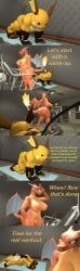 3d_(artwork) absurd_res anthro ass big_breasts big_butt breasts charizard clothed clothing comic dialogue digital_media_(artwork) english_text exercise female generation_1_pokemon genitals hi_res lizardon male nintendo nude papadragon69 pokemon pokemon_(species) push-up pussy raichu text topless treadmill